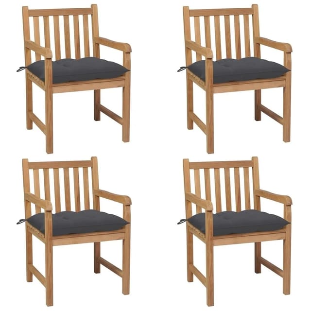 vidaXL Gartenstühle 4 Stk mit Anthrazit Kissen Massivholz Teak 3073019