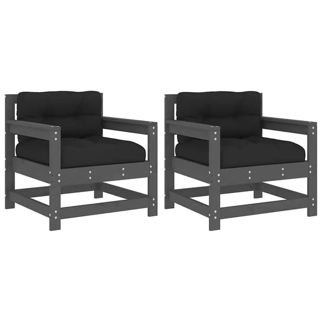 vidaXL Gartenstühle mit Kissen 2 Stk Grau Massivholz Kiefer 825564