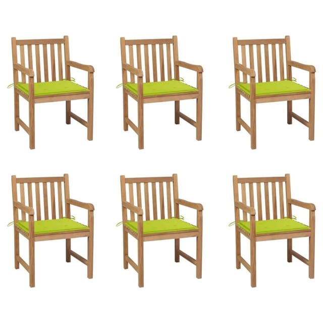 vidaXL Gartenstühle 6 Stk mit Hellgrünen Kissen Massivholz Teak 3073042