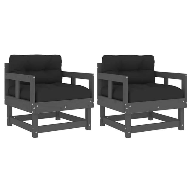vidaXL Gartenstühle mit Kissen 2 Stk Grau Massivholz Kiefer 825445