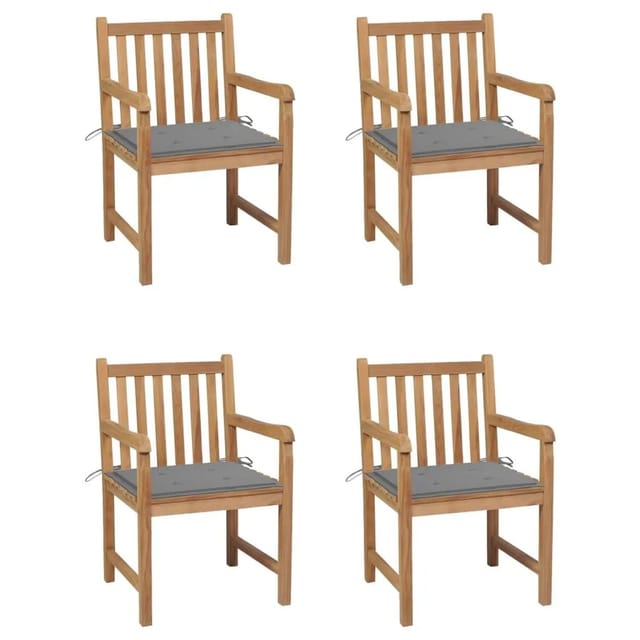 vidaXL Gartenstühle 4 Stk mit Grauen Kissen Massivholz Teak 3073005