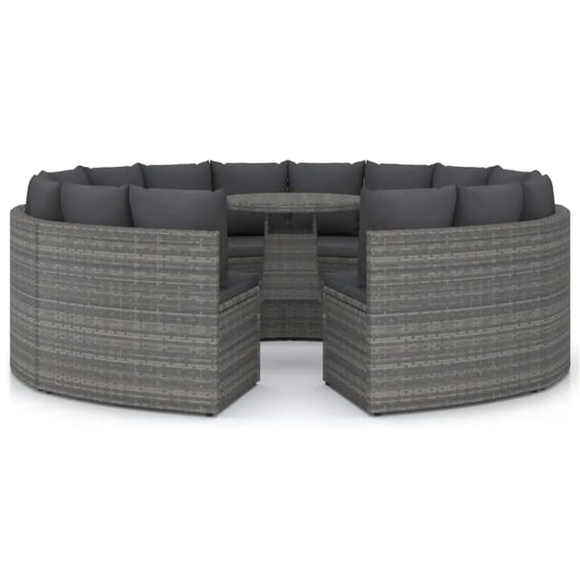 vidaXL 9 Tlg Garten-Sofagarnitur mit Auflagen Poly Rattan Grau 3064899