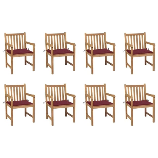 vidaXL Gartenstühle 8 Stk mit Weinroten Kissen Massivholz Teak 3073067