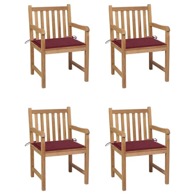 vidaXL Gartenstühle 4 Stk mit Weinroten Kissen Massivholz Teak 3073013