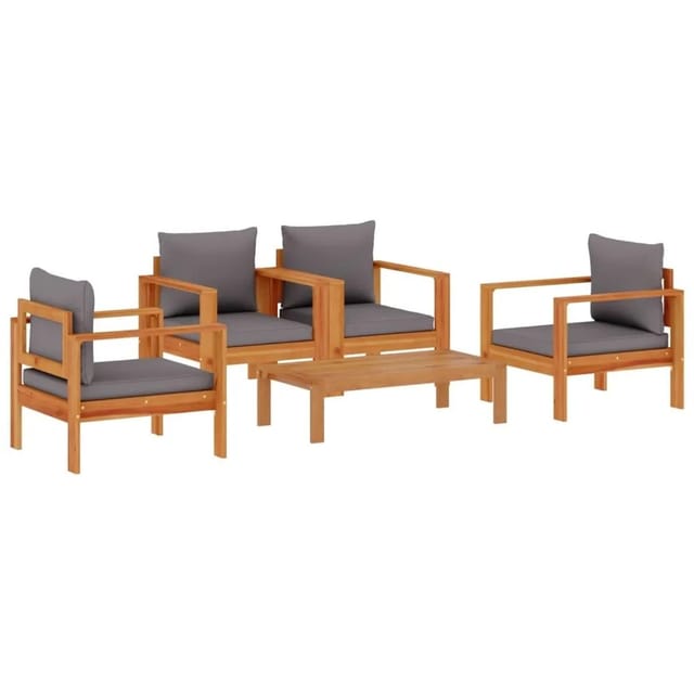 vidaXL 5 Tlg Garten-Sofagarnitur mit Kissen Massivholz Akazie 3214847
