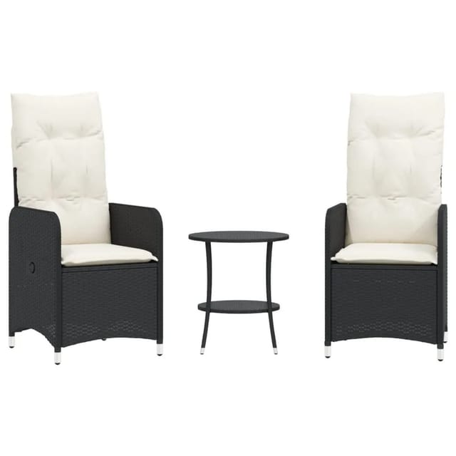 vidaXL Outdoor-Lehnstühle 2 Stk mit Tisch Schwarz Poly-Rattan 365690
