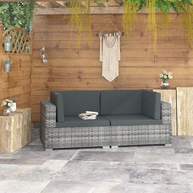 vidaXL Ecksofas 2 Stk mit Auflagen Poly Rattan Grau 47262
