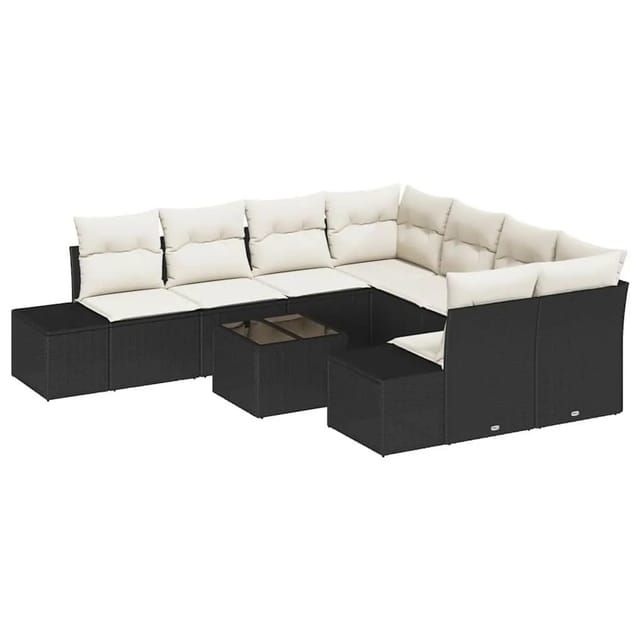 vidaXL Garten-Sofa-Set mit Kissen 9 Tlg Schwarz und Creme Poly-Rattan 3355666