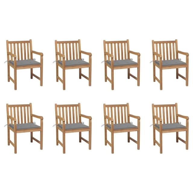 vidaXL Gartenstühle 8 Stk mit Grauen Kissen Massivholz Teak 3073059