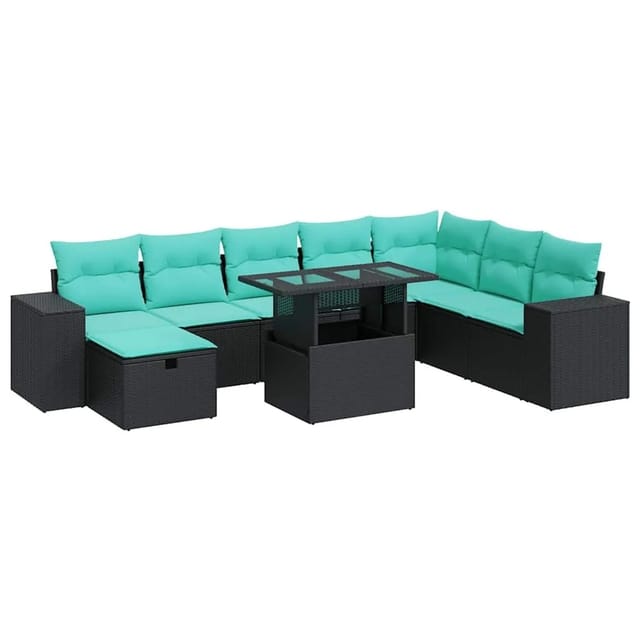 vidaXL 9 Tlg Garten-Sofagarnitur mit Kissen Grau Poly Rattan Akazie 3327957