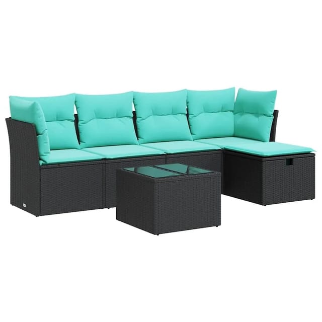 vidaXL 6 Tlg Garten-Sofagarnitur mit Kissen Schwarz Poly Rattan 3325273