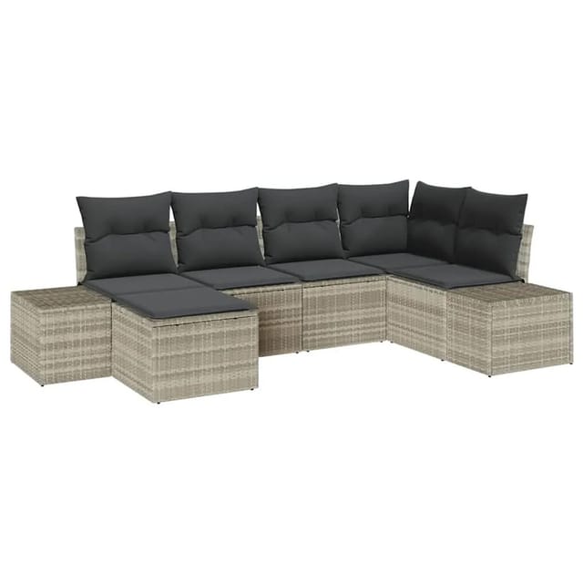 vidaXL Garten-Sofa-Set mit Kissen 6 Tlg Hellgrau Poly-Rattan 3355801