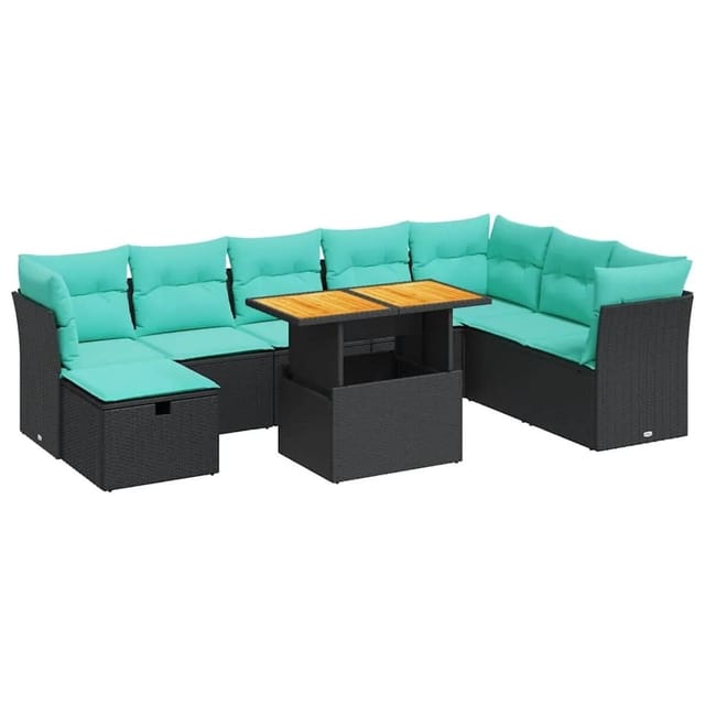 vidaXL 9 Tlg Garten-Sofagarnitur mit Kissen Grau Poly Rattan Akazie 3327988