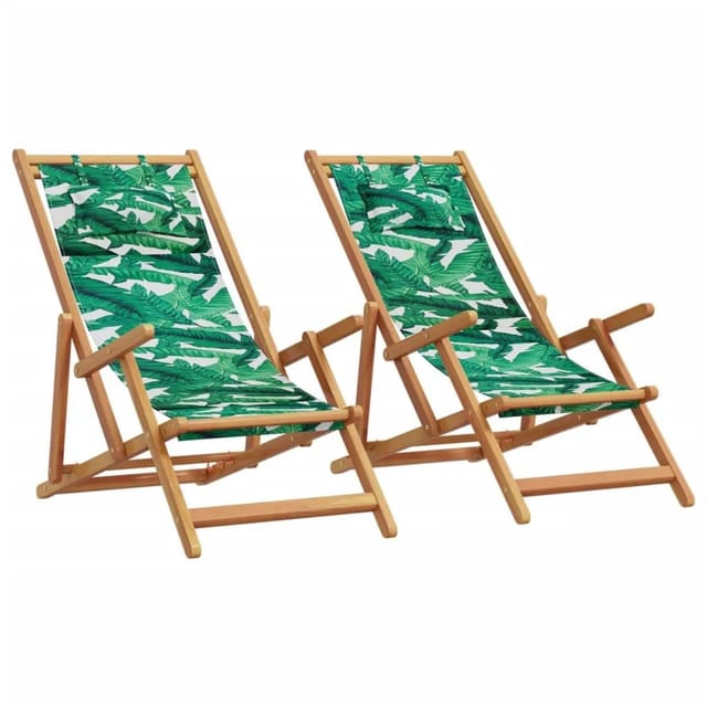 vidaXL Strandstühle 2 Stk Klappbar Blattmuster Stoff und Massivholz 3214489