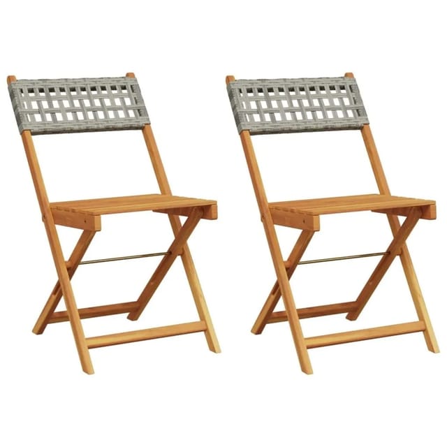 vidaXL Bistrostühle 2 Stk Grau Massivholz Akazie und Poly-Rattan 367676