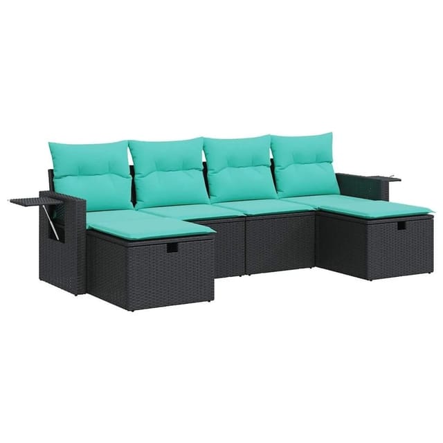 vidaXL 6 Tlg Garten-Sofagarnitur mit Kissen Schwarz Poly Rattan 3325523