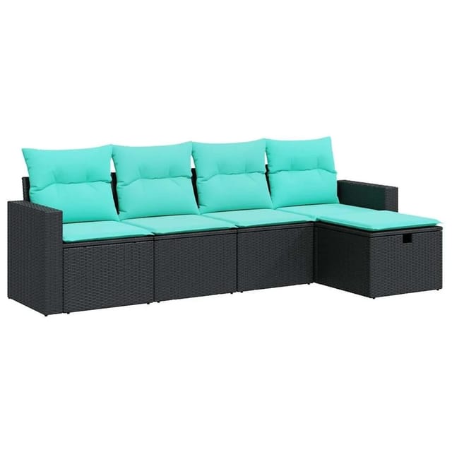 vidaXL 5 Tlg Garten-Sofagarnitur mit Kissen Schwarz Poly Rattan 3325363