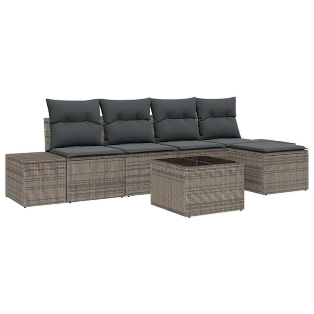 vidaXL Garten-Sofa-Set mit Kissen 5 Tlg Hellgrau Poly-Rattan 3355698