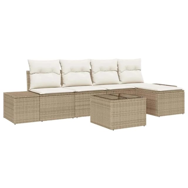 vidaXL Garten-Sofa-Set mit Kissen 5 Tlg Beige und Creme Poly-Rattan 3355700