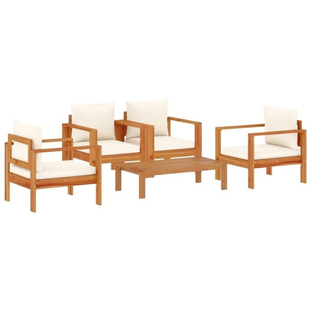 vidaXL 5 Tlg Garten-Sofagarnitur mit Kissen Massivholz Akazie 3214842