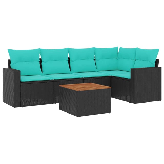 vidaXL 6 Tlg Garten-Sofagarnitur mit Kissen Schwarz Poly Rattan 3256442