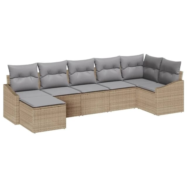 vidaXL Garten-Sofa-Set mit Kissen 7 Tlg Beige und Hellgrau Poly-Rattan 3355479