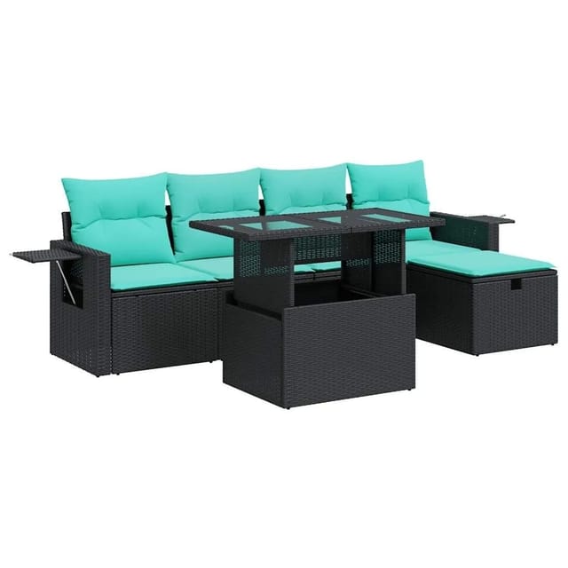 vidaXL 6 Tlg Garten-Sofagarnitur mit Kissen Grau Poly Rattan Akazie 3327847