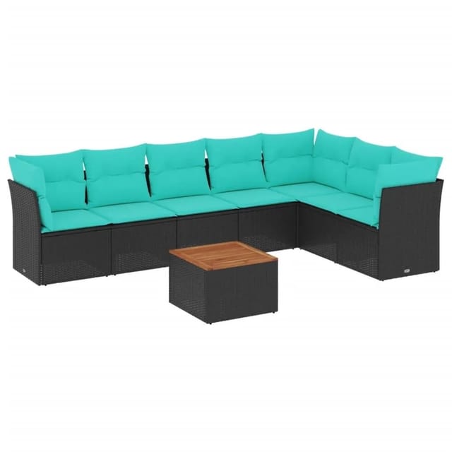 vidaXL 8 Tlg Garten-Sofagarnitur mit Kissen Schwarz Poly Rattan 3256008