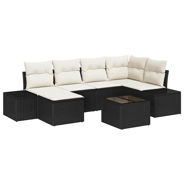 vidaXL Garten-Sofa-Set mit Kissen 6 Tlg Schwarz und Creme Poly-Rattan 3355806