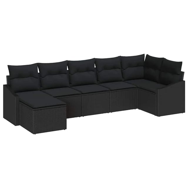 vidaXL Garten-Sofa-Set mit Kissen 7 Tlg Schwarz Poly-Rattan 3355482