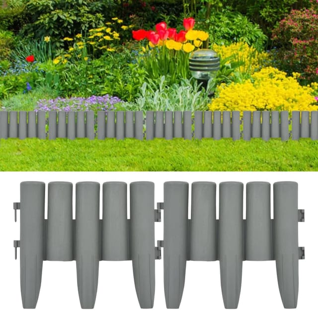 vidaXL Rasenkanten 36 Stk Grau 10 m PP 48621