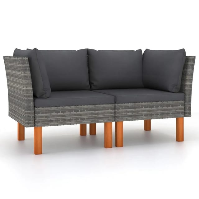 vidaXL Ecksofas 2 Stk Poly Rattan und Eukalyptus Massivholz 315758