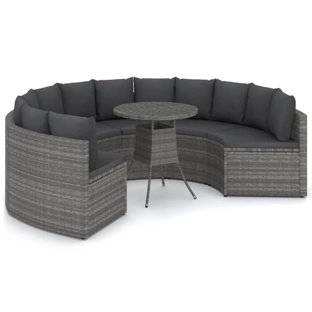 vidaXL 7 Tlg Garten-Sofagarnitur mit Auflagen Poly Rattan Grau 3064891