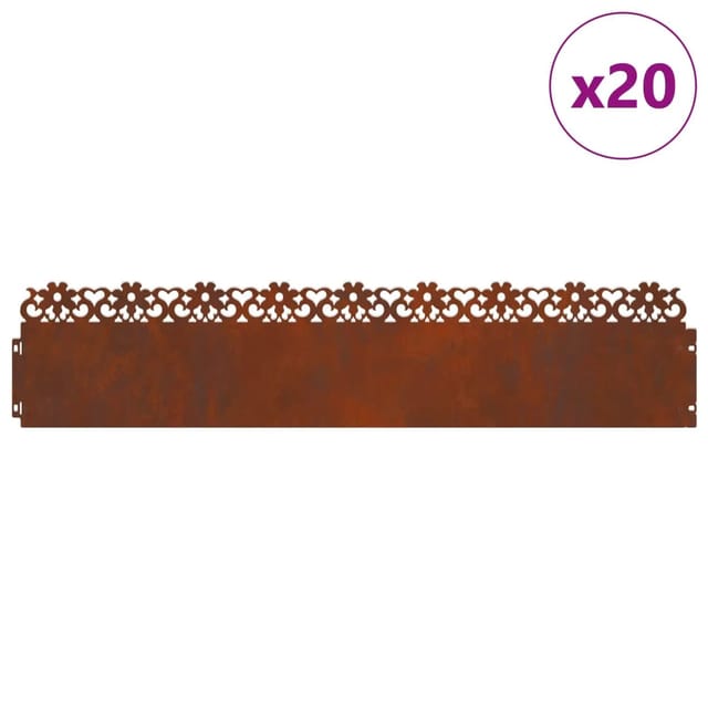 vidaXL Rasenkanten 20 Stk Rostig 103 x 0,05 x 22 cm Wetterfeststahl 874784