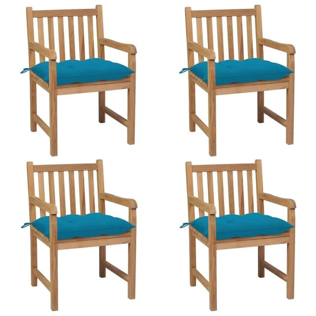 vidaXL Gartenstühle 4 Stk mit Hellblauen Kissen Massivholz Teak 3073023