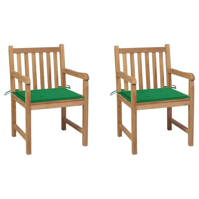 vidaXL Gartenstühle 2 Stk mit Grünen Kissen Massivholz Teak 3062735
