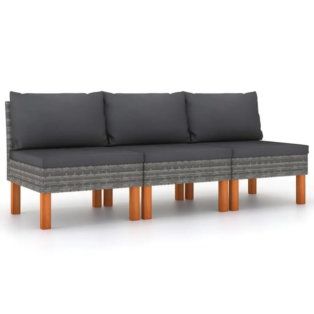 vidaXL Mittelsofas 3 Stk Poly Rattan und Eukalyptus Massivholz 315759