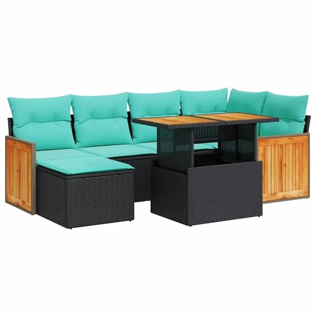 vidaXL 7 Tlg Garten-Sofagarnitur mit Kissen Braun Poly Rattan Akazie 3327732