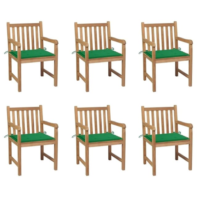 vidaXL Gartenstühle 6 Stk mit Grünen Kissen Massivholz Teak 3073036
