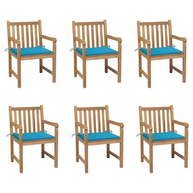 vidaXL Gartenstühle 6 Stk mit Blauen Kissen Massivholz Teak 3073035