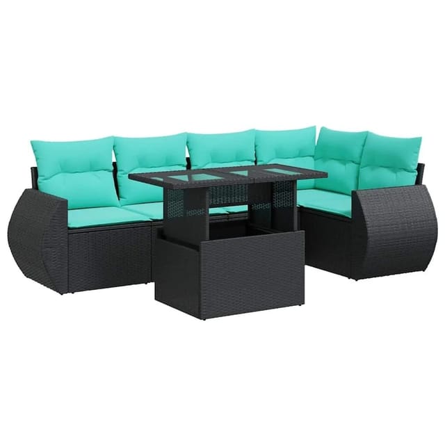 vidaXL 6 Tlg Garten-Sofagarnitur mit Kissen Schwarz Poly Rattan 3326638