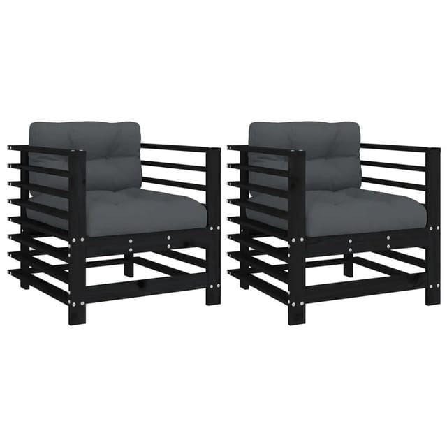 vidaXL Gartenstühle mit Kissen 2 Stk Schwarz Massivholz Kiefer 825678