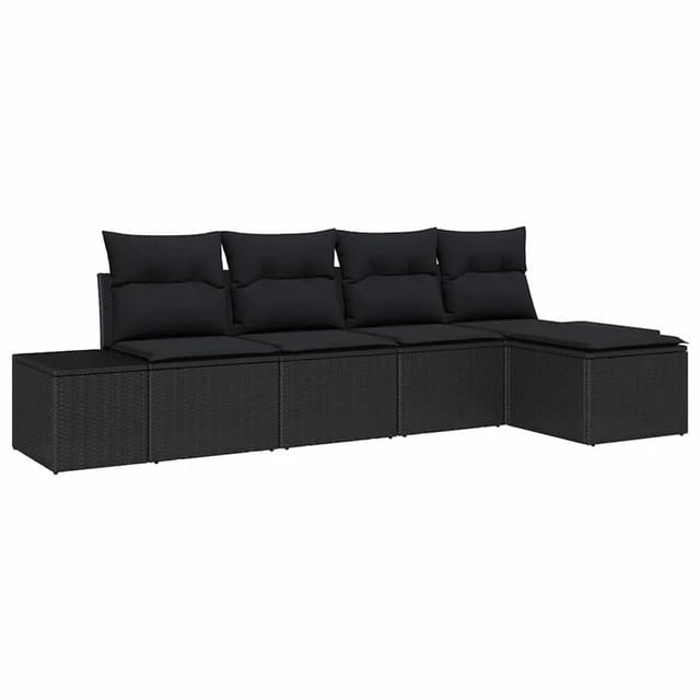 vidaXL Garten-Sofa-Set mit Kissen 5 Tlg Schwarz Poly-Rattan 3355692