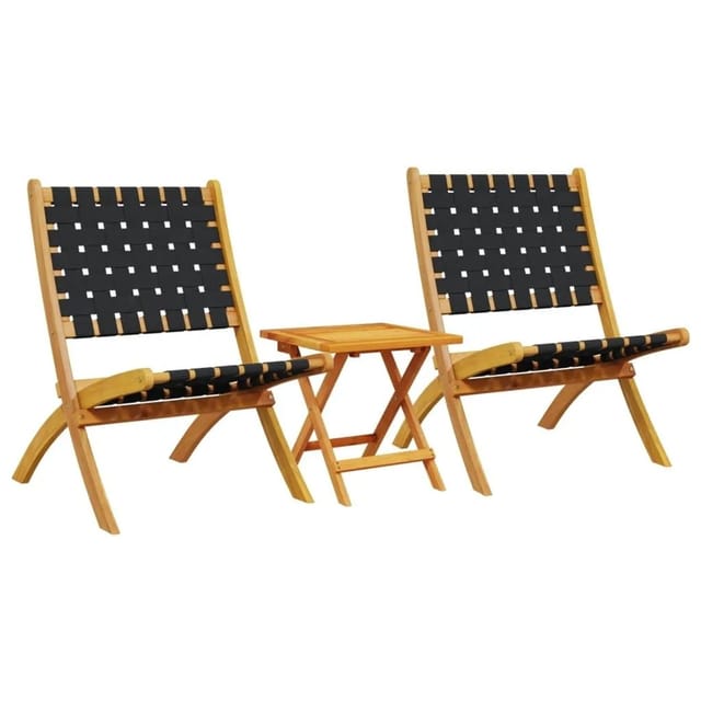 vidaXL Gartenstühle 2 Stk Klappbar mit Tisch Schwarz Massivholz 3214219