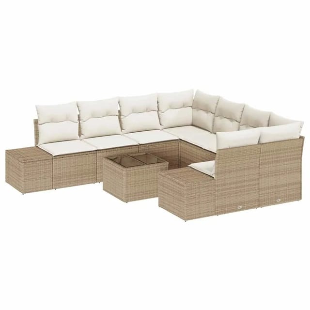 vidaXL Garten-Sofa-Set mit Kissen 9 Tlg Beige und Creme Poly-Rattan 3355670