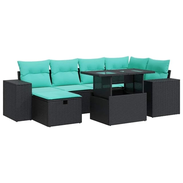 vidaXL 7 Tlg Garten-Sofagarnitur mit Kissen Grau Poly Rattan Akazie 3327937