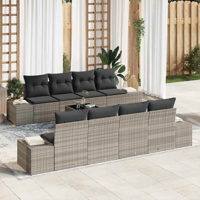 vidaXL Garten-Sofa-Set 8 Tlg Hellgrau und Dunkelgrau Poly-Rattan 3355661