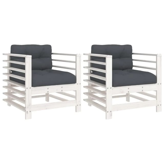 vidaXL Gartenstühle mit Kissen 2 Stk Weiß Massivholz Kiefer 825675