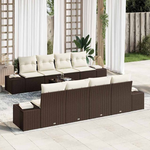 vidaXL Garten-Sofa-Set mit Kissen 8 Tlg Braun und Creme Poly-Rattan 3355657