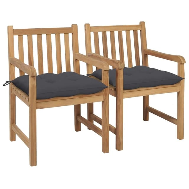 vidaXL Gartenstühle 2 Stk mit Anthrazit Kissen Massivholz Teak 3062745